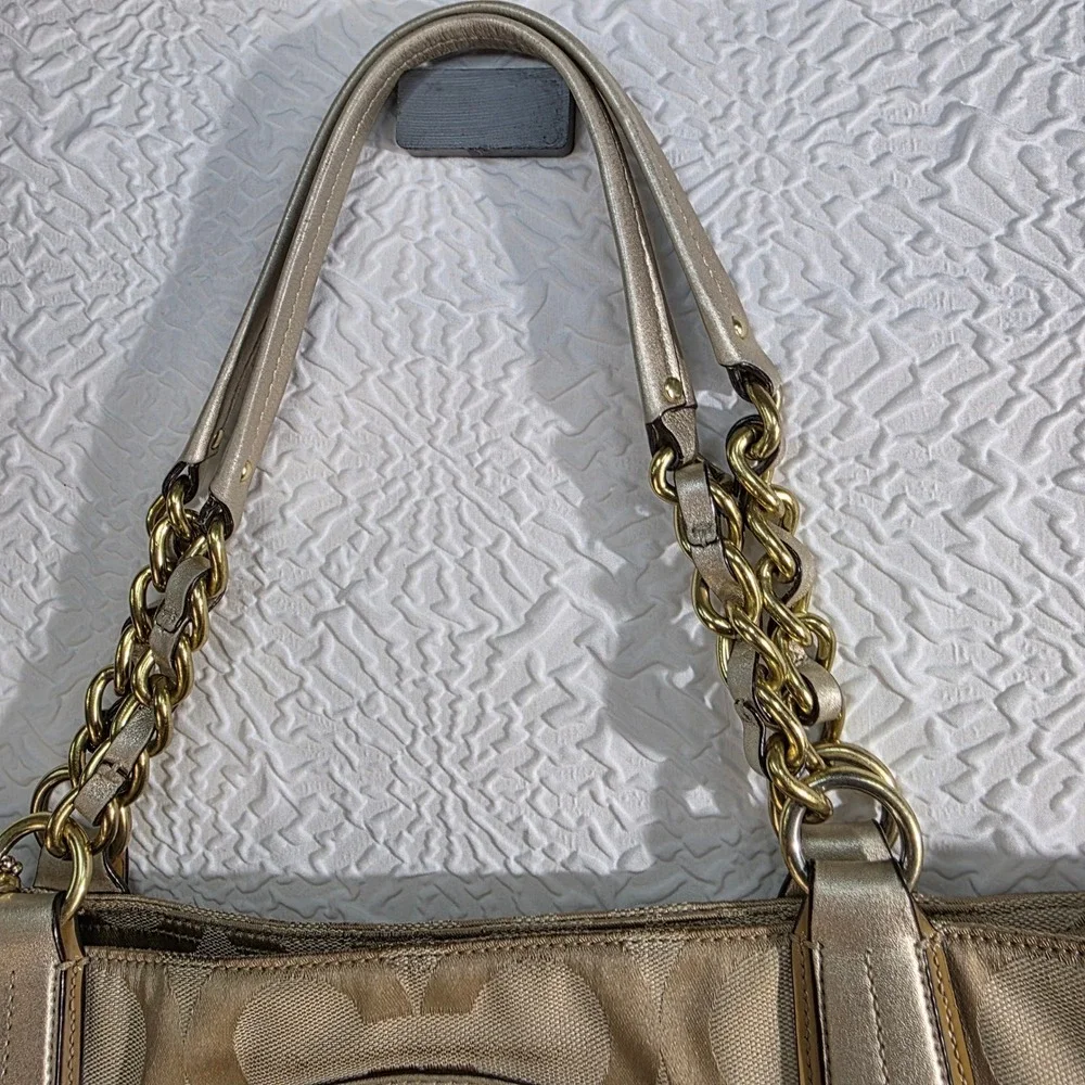 Coach Colette Large Signature Tote Champagne Gold Metallic Leather Bag 16491 - Picture 4 of 12